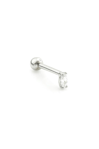 Solid White Gold Marquise Gem Barbell Earring