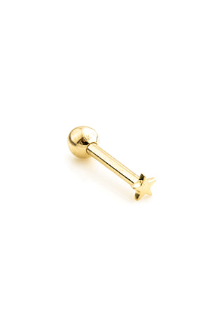 Tiny Star 14 Carat Solid Yellow Gold Barbell Earring