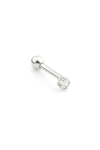 Tiny Square Gem 14 Carat Solid White Gold Barbell Earring