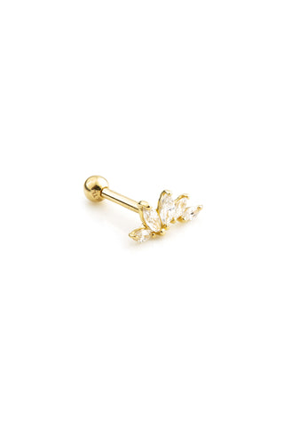 Marquise Gem Crescent Solid Gold Barbell Earring