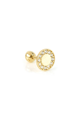 Flat Round Disk with Gem 9 Carat Solid Gold Cartilage Barbell Earring