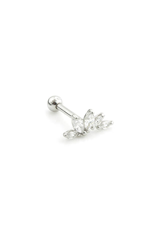 Marquise Gem Crescent Solid White Gold Barbell Earring
