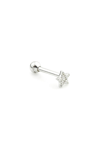 Tiny Gem Star 14 Carat Solid White Gold Barbell Earring
