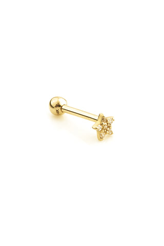 Tiny Gem Star 14 Carat Solid Yellow Gold Barbell Earring