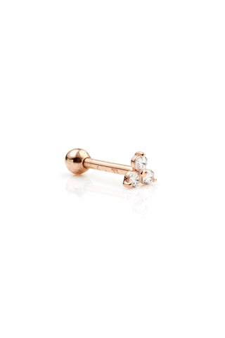 Trinity Gem 9 Carat Solid Rose Gold Barbell Earring