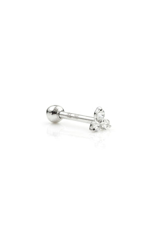 Trinity Gem 14 Carat Solid White Gold Barbell Earring