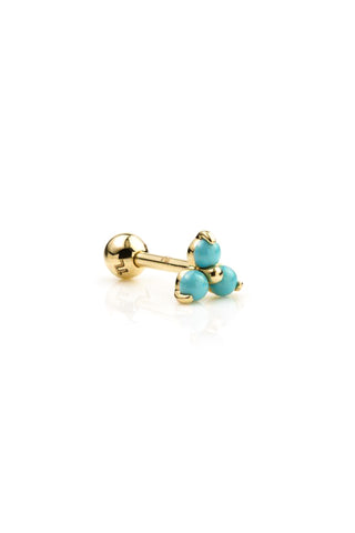 Turquoise Trinity 14 Carat Solid Gold Barbell Earring