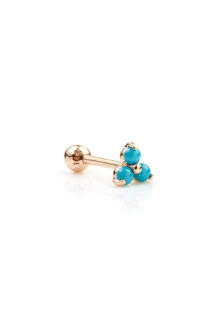 Turquoise Trinity 14 Carat Solid Rose Gold Barbell Earring