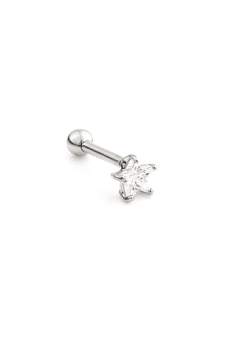Star Gem 14 Carat Solid White Gold Barbell Earring