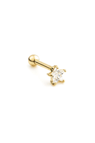 Star Gem 14 Carat Solid Gold Barbell Earring