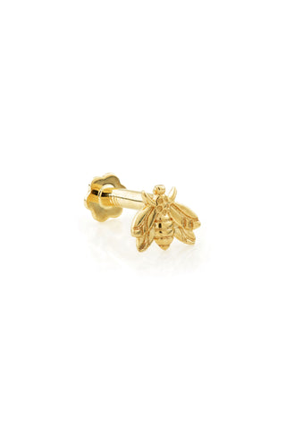 Solid Gold Bee Flat Back Stud Earring - Gold