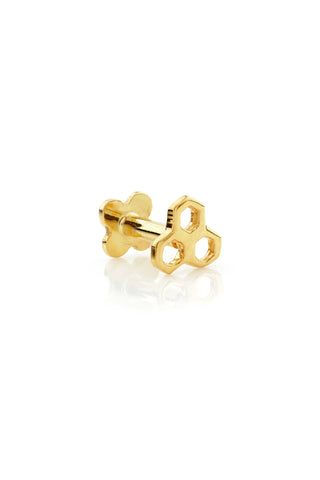 Solid Gold Open Honeycomb Flat Back Stud Earring - Gold