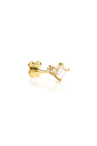 Solid Yellow Gold Jewelled Baguette and Gemstone Flat Back Earring