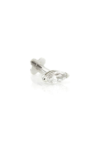 Solid White Gold Marquise Flat Back Stud with Gemstone