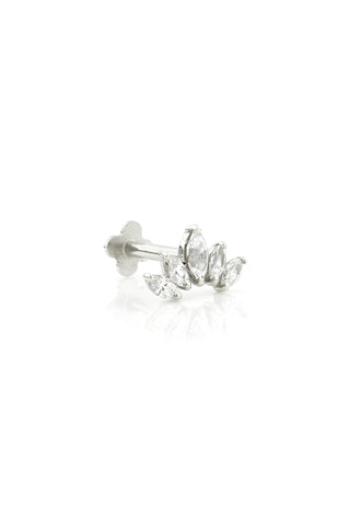 White Gold Crescent Marquise Flat Back Stud with Gemstones