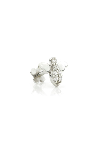 Solid White Gold Bee Flat Back Stud with Gemstones