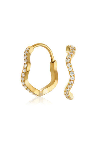 Rina Gold Titanium Wave Pavé Hoop Earrings