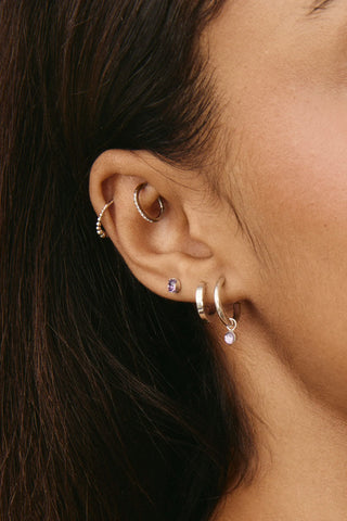 Kira Platinum Titanium Amethyst Flat Back Stud Earrings (Pair)