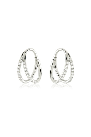 Platinum Titanium Double Band Jewelled Hoop Earrings