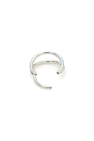 Platinum Titanium Double Band Turquoise Hoop Earrings