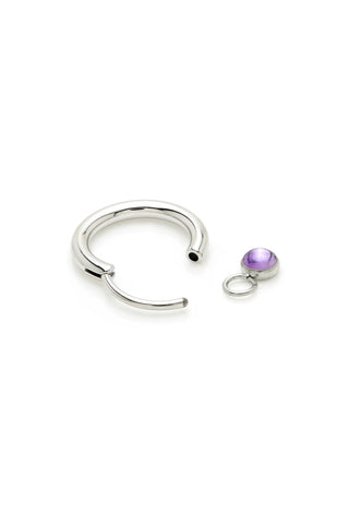Platinum Titanium Hoop Earrings with Hanging Amethyst Charms