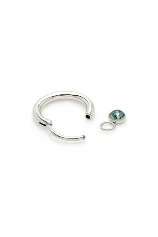 Platinum Titanium Hoop Earrings with Hanging Moss Agate Charms