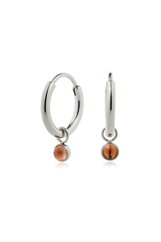 Platinum Titanium Hoop Earrings with Hanging Smoky Quartz Charms