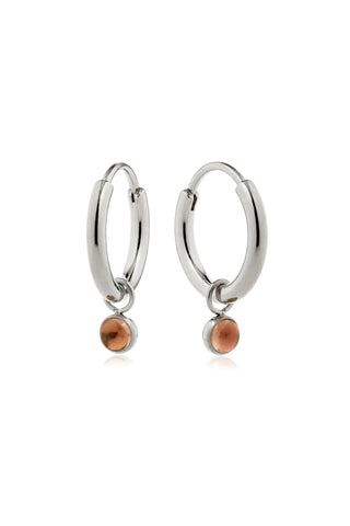 Platinum Titanium Hoop Earrings with Hanging Smoky Quartz Charms