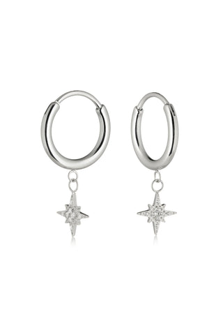Platinum Titanium North Star Charm Hoop Earrings