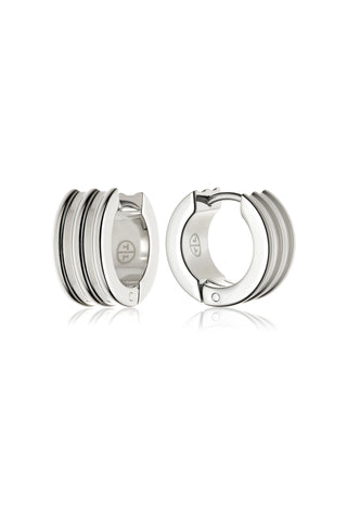 Platinum Titanium Ribbed Chunky Hoop Earrings