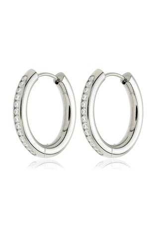 Zoe Platinum Titanium Chunky Pavé Hoop Earrings