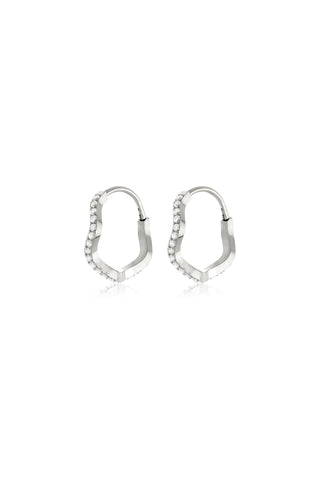 Rina Platinum Titanium Wave Pavé Hoop Earrings