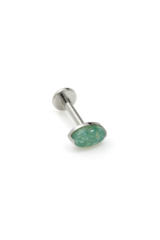 Titanium Threadless Moss Agate Oval Flat Back Stud