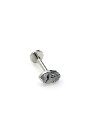 Titanium Threadless Black Rutilated Quartz Oval Flat Back Stud
