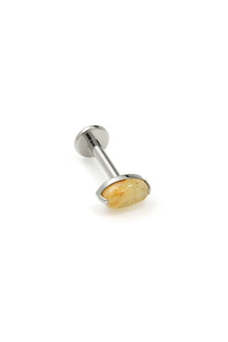 Titanium Threadless Gold Rutilated Quartz Oval Flat Back Stud
