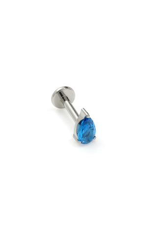 Titanium Threadless London Blue Topaz Tear Drop Flat Back Stud