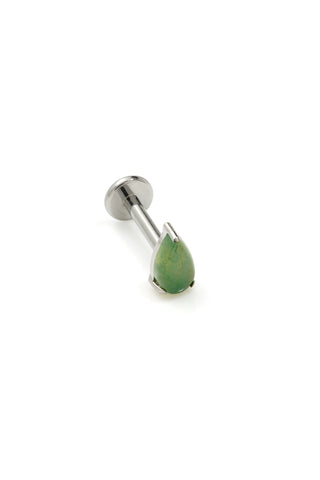 Titanium Threadless Moss Agate Tear Drop Flat Back Stud