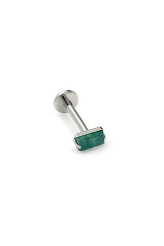 Titanium Threadless Moss Agate Baguette Flat Back Stud