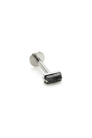 Titanium Threadless Black Rutilated Quartz Baguette Flat Back Stud