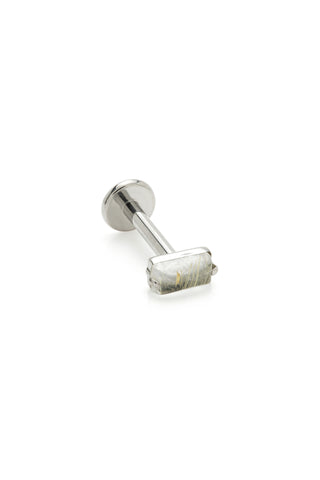 Titanium Threadless Gold Rutilated Quartz Baguette Flat Back Stud