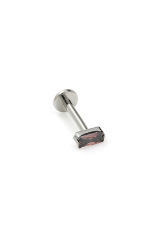 Titanium Threadless Smokey Quartz Baguette Flat Back Stud