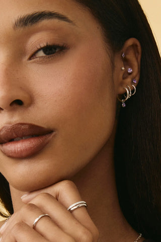 Platinum Titanium Amethyst Kite Stud Earring