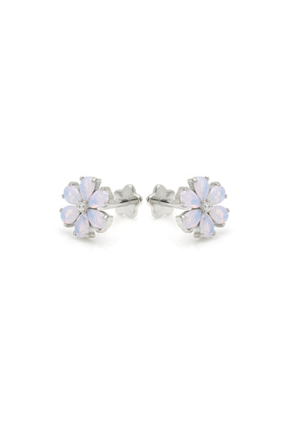 Iris Platinum Titanium Flower Stud Earrings - Pink