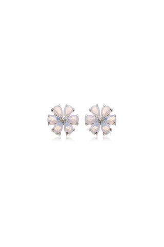 Iris Platinum Titanium Flower Flat Back Stud Earrings - Pink