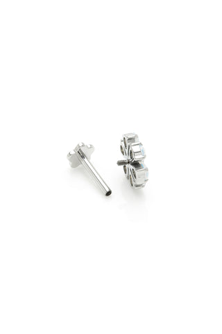 Iris Platinum Titanium Flower Flat Back Stud Earrings - White