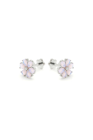 Platinum Threadless Titanium Opal Flower Flat Back Stud Earrings - Pink