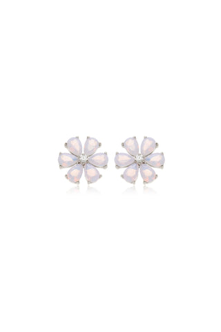 Platinum Titanium Threadless Opal Flower Flat Back Stud Earrings - Pink
