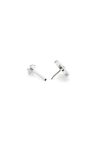 Platinum Titanium Threadless Opal Flower Flat Back Stud Earrings - Pink