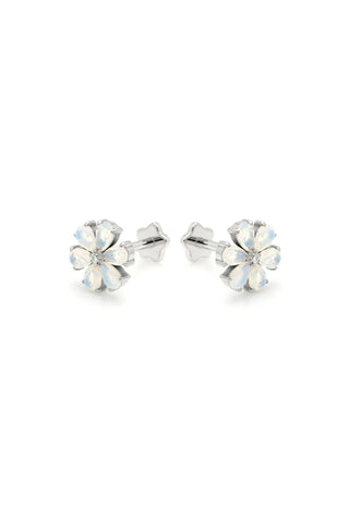 Platinum Threadless Titanium Opal Flower Flat Back Stud Earrings - White
