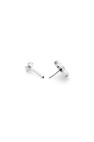 Platinum Titanium Threadless Opal Flower Flat Back Stud Earrings - White